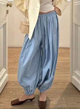 低腰纯色束脚裤Low waisted solid color leg tied lantern pants