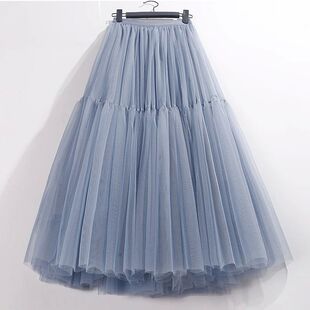 High waisted spliced mesh puffy skirt 高腰拼接抽褶网纱蓬蓬裙