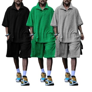 shorts two 套装 collar 短裤 buckle set翻领系扣短袖 Flip piece