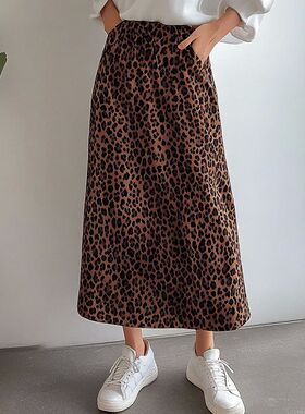Leopard print A-line skirt for women 豹纹印花高腰A字半身裙女