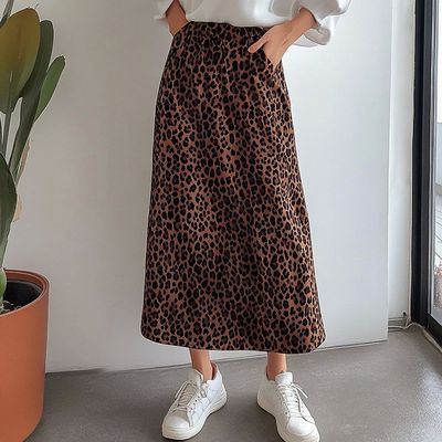 Leopard print A-line skirt for women 豹纹印花高腰A字半身裙女