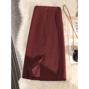 tube straight slit one skirt高腰直筒开衩半裙 High step waist