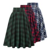 skirt High women高腰格子大摆半身裙 large swing waisted plaid