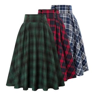 waisted skirt plaid swing women高腰格子大摆半身裙 large High