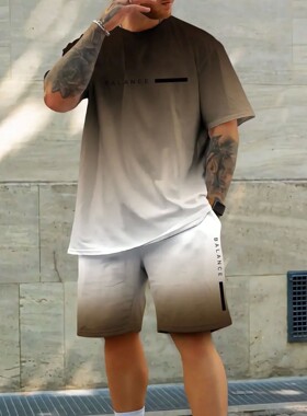 Color blocking printed short sleeved set撞色印花短袖套头套装