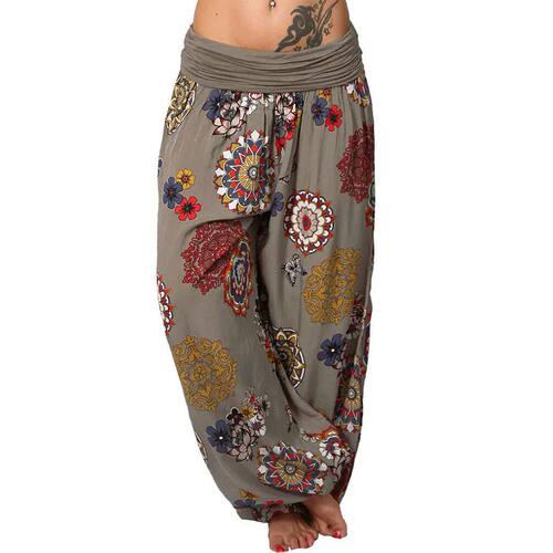 高腰褶皱印花束脚长裤High waisted pleated printed ankle pants