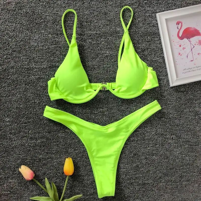 V-neck steel sling swimsuit two-piece setV领钢托吊带泳衣套装