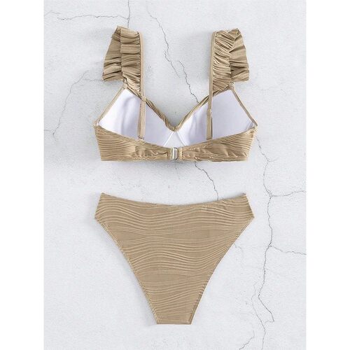 纯色交叉飞边分体泳衣 Solid color flying edge split swimsuit
