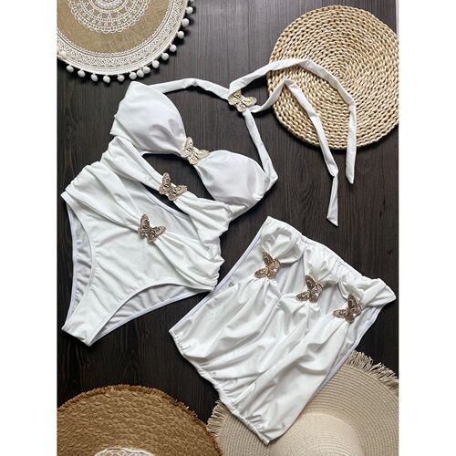 镂空挂脖蝴蝶连体泳衣女Hollow neck hanging butterfly swimsuit