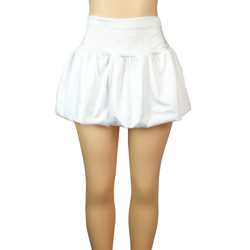 Solid color pleated women's short skirt纯色褶皱松紧腰短裙女