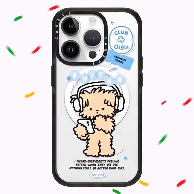 韩国CASETIF潮牌耳机黄色小狗适用苹果16promax手机壳新款iphone15plus保护套14透明13pro防摔