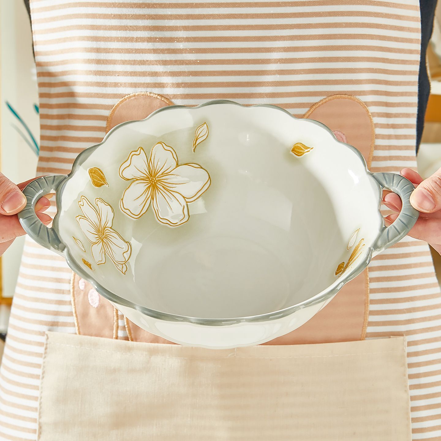 景德镇新中式双耳碗家用2025新款高颜值陶瓷餐具可微波陶瓷大汤碗