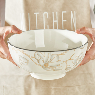 8英寸汤碗家用2025新款高颜值釉下彩陶瓷餐具可微波加厚款大汤碗