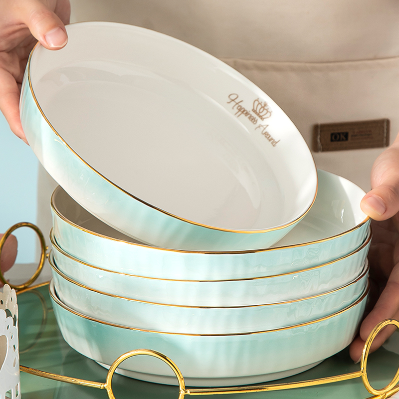 茉阳盘子陶瓷菜盘家用轻奢金边