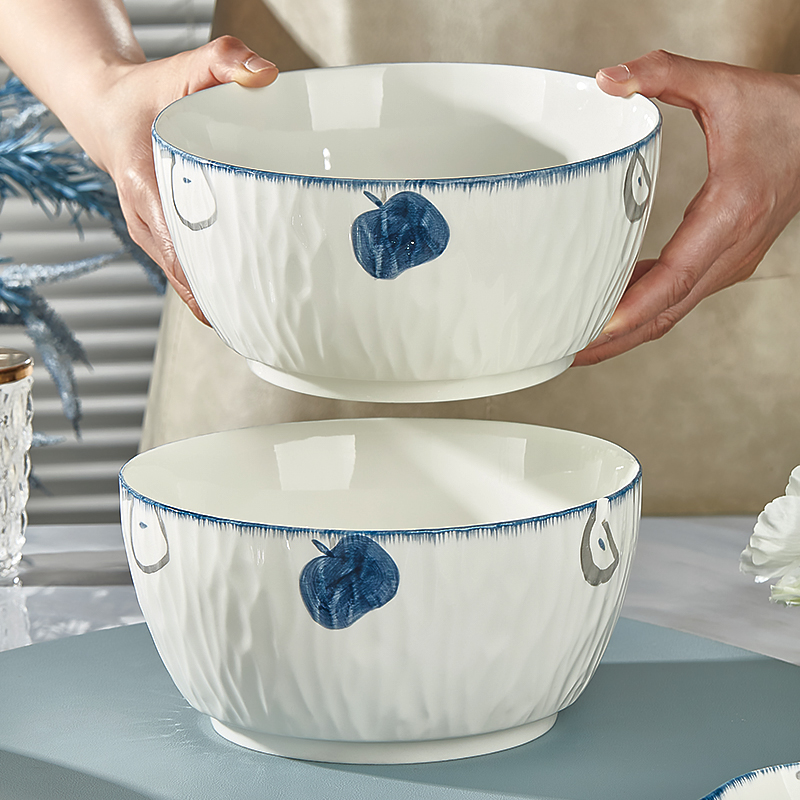 景德镇陶瓷大汤碗家用2025新款高颜值釉下彩可微波餐具双耳大汤碗