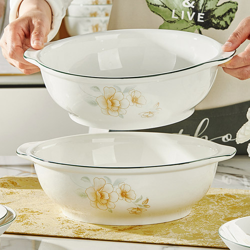 景德镇双耳大汤碗家用新款高颜值釉下彩陶瓷餐具酸菜鱼专用大汤盆