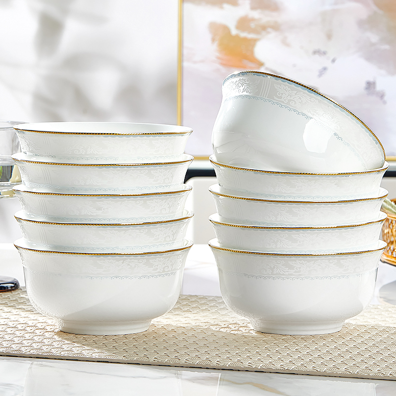 景德镇骨瓷金钟碗家用米饭碗餐具小清新特别好看的碗盘碟套装家用