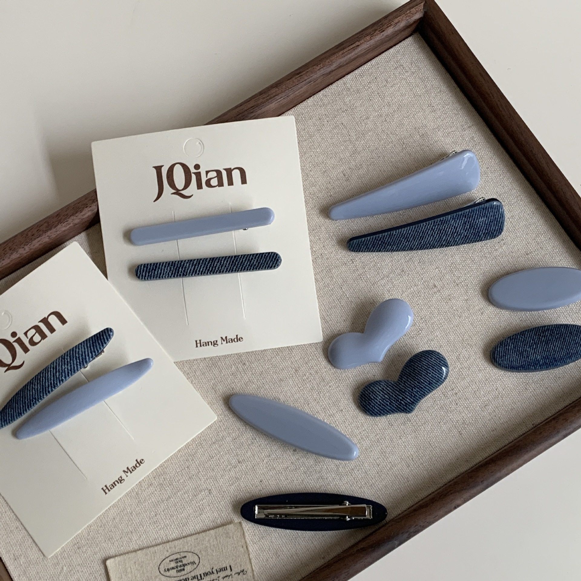 1对装~牛仔蓝色复古浅蓝拼色发夹小众高级感鸭嘴夹侧边刘海夹发卡