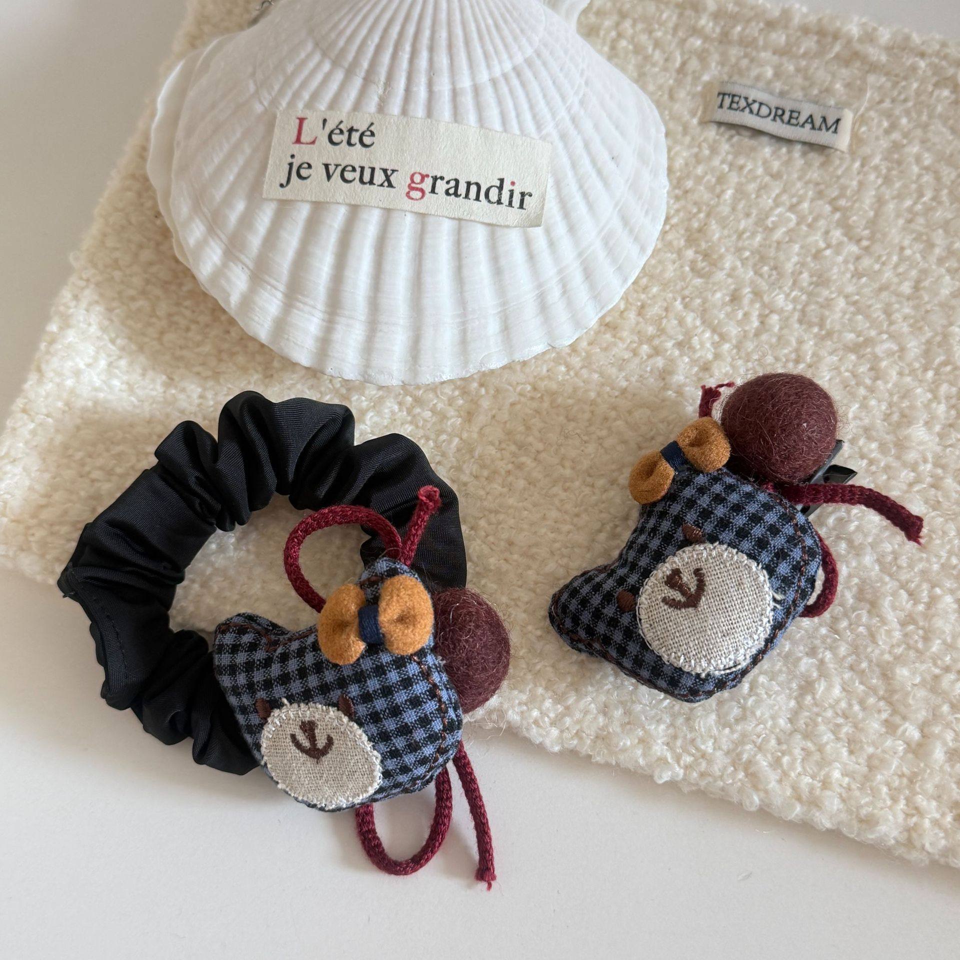 可爱格子发夹小熊蝴蝶结绑带小肠发圈发绳女高弹力头绳简单刘海夹