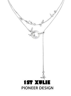 纯银蝴蝶项链原创小众设计新中式玉髓平安扣双层锁骨链女