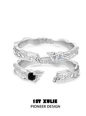 纯银戒指小众设计冷淡风高级开口素圈可调节情侣对戒礼物