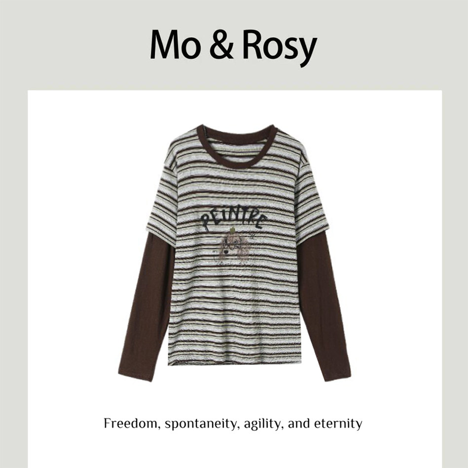 MO&ROSY【经典胶片】  个性条纹圆领假两件上衣MR821D050