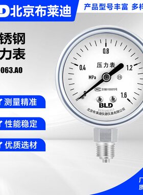 BLD北京布莱迪不锈钢压力表YTH(N)-063.AO 水/气/液 耐震 YTN-63H