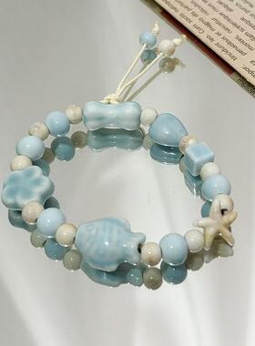 景德镇陶瓷手链小鱼配饰陶瓷手串甜美超仙学生闺蜜礼物高颜值锦鲤