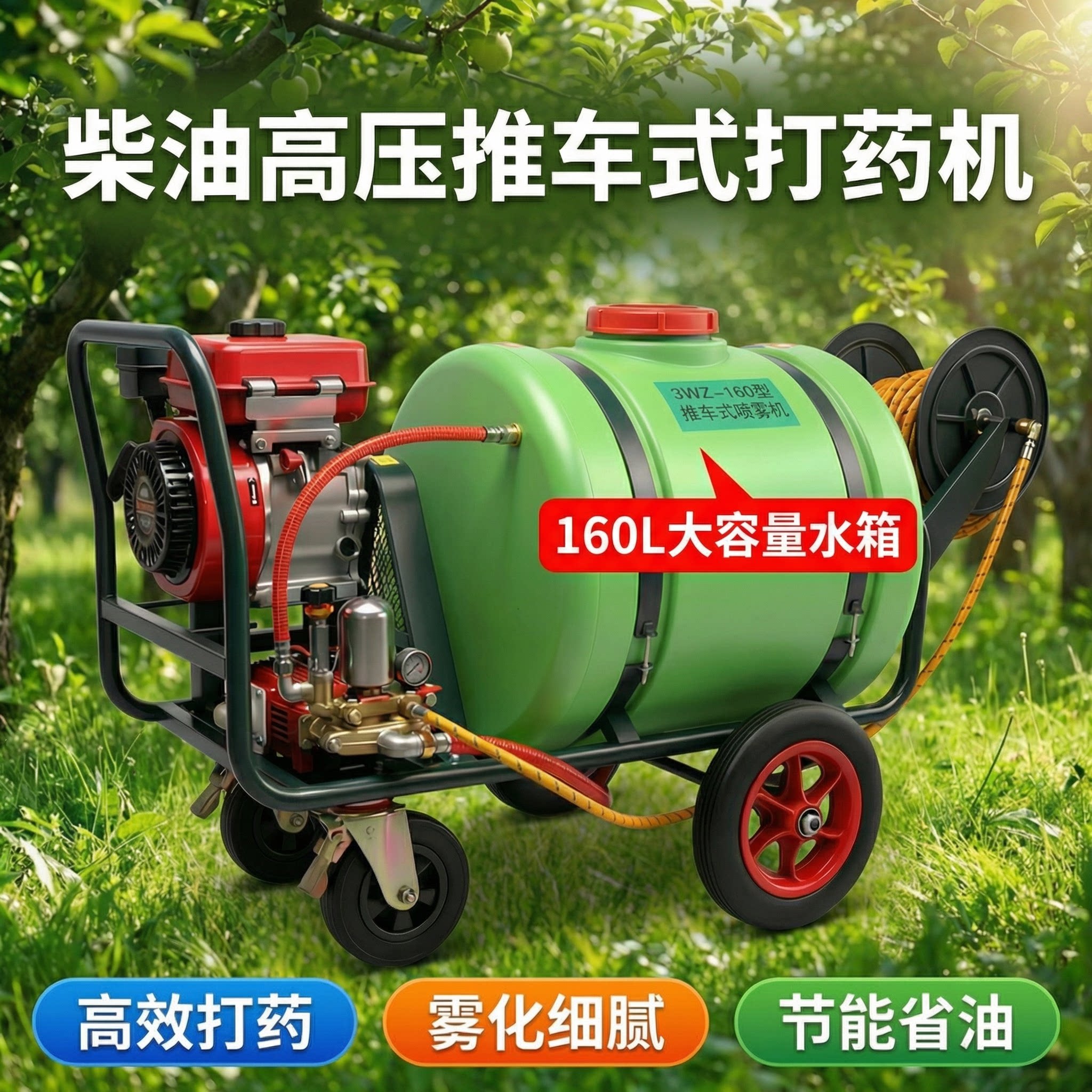 柴油手推式打药机高压农用汽油喷雾器果园大棚养殖场推车消毒专用