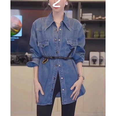 法式叠穿软牛仔衬衫女高