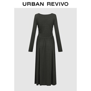UR2025冬季新款女装气质简约拼接褶皱收腰连衣裙UWM750133