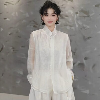 新中式国风立领提花衬衫