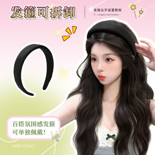 发箍假发一体女新款长卷发半头套仿真发丝大波浪水波纹高颅顶发夹