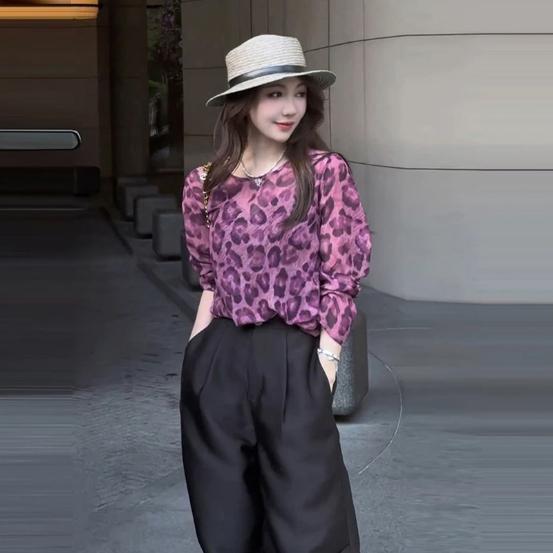 时尚豹纹印防晒上衣女