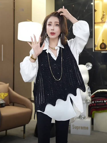 胖mm遮肚藏肉套装衬衫马甲