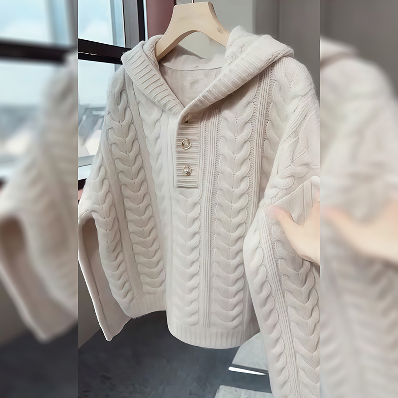 韩系连帽麻花针织毛衣女2025