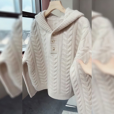 韩系连帽麻花针织毛衣女2025