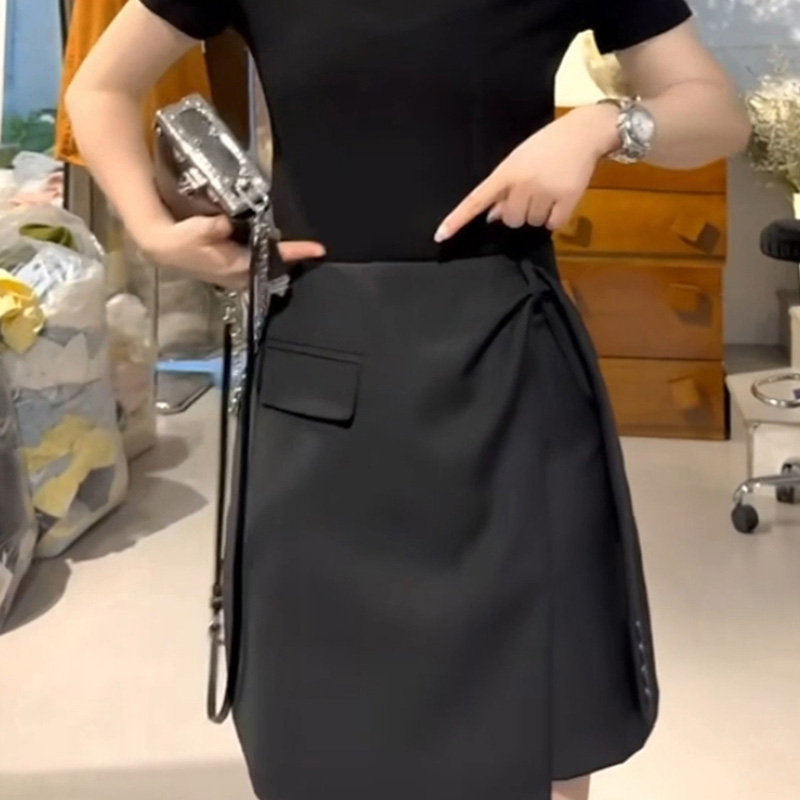 高级感纯色修身a字半身裙女夏季新款韩版高腰西装不规则包臀短裙