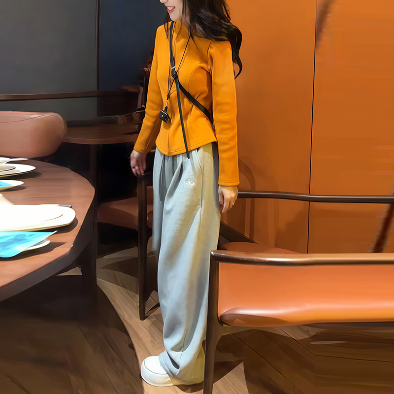 减龄纯色卫衣高腰阔腿裤