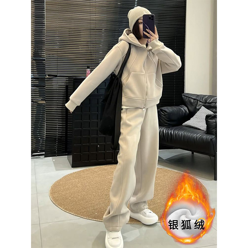 时尚洋气连帽卫衣阔腿裤两件套