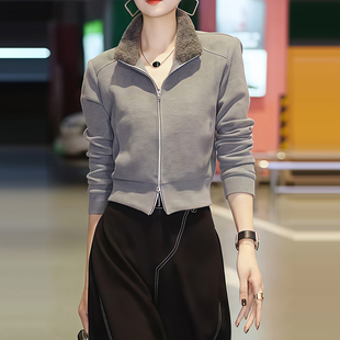 韩系立领短款卫衣女装冬2026新款小个子短款毛绒外套女士开衫上衣