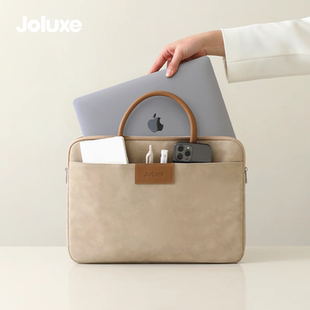 简约商务手提包防水笔记本电脑包苹果13.3寸大容量公文包男女防震羊巴皮多层收纳上班族办公托特包华为16.1寸