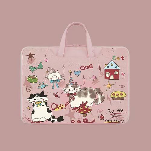 卡通新款可爱猫咪手提电脑包女适用华硕15.6寸笔记本联想16寸防水收纳包14英寸苹果13.3寸为荣耀通用防震