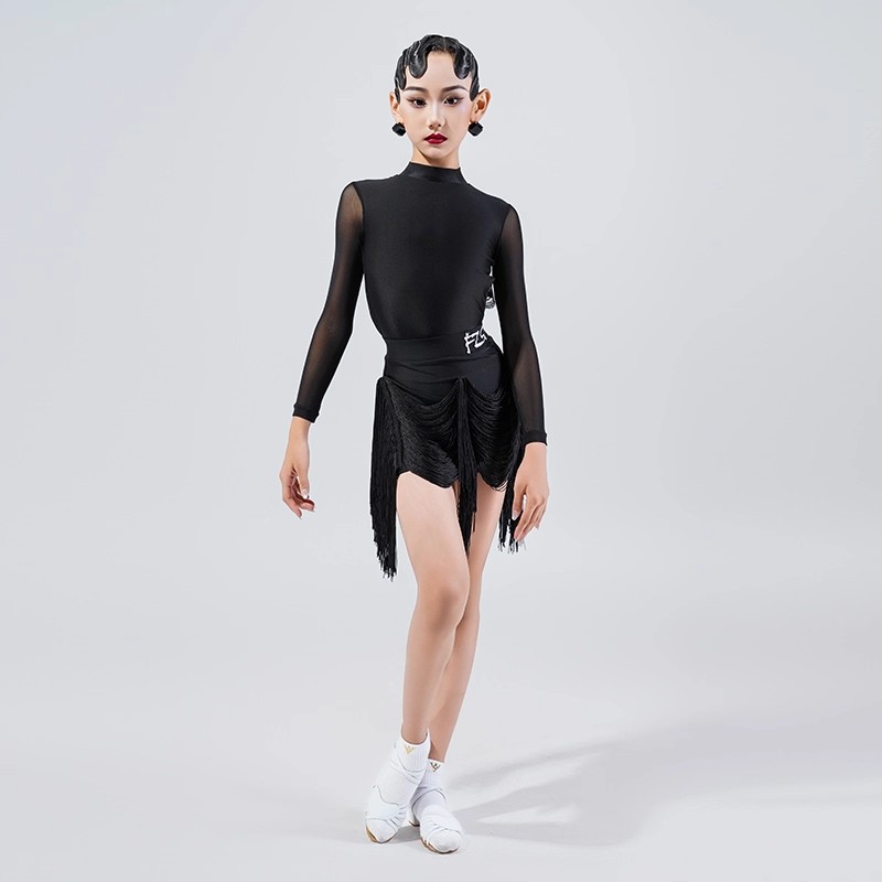 FZS悠悠拉丁女童长袖蕾丝流苏裙