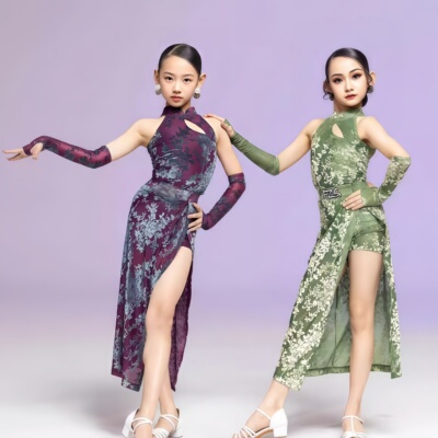 FZS拉丁服女童花色旗袍高级艺考
