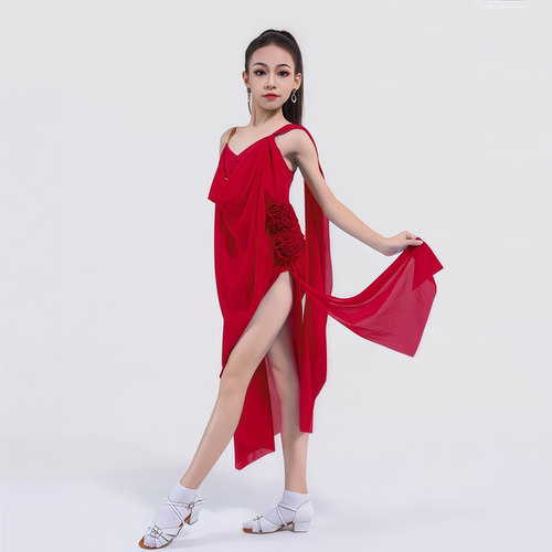 夏季拉丁女童吊带网纱飘带连衣裙