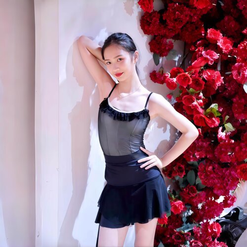 儿童拉丁舞蹈服吊带上衣褶皱半裙