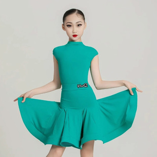 新款拉丁舞服女童比赛规定服国标舞恰恰牛仔考级服大裙摆表演服装