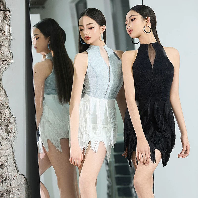 2026夏季新款拉丁舞服女童练习服蕾丝暗花纹无袖上衣流苏包臀裙