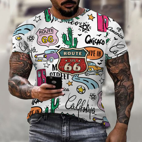 Printed Pullover Slim Fit Men's Short Sleeve印花套头男士短袖